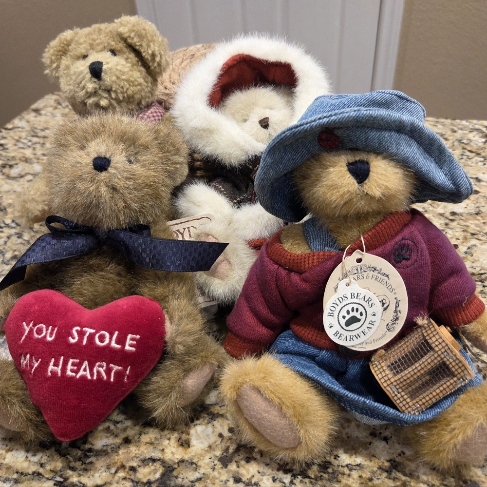 Lot of 4 Boyds Bears Plush with Tags Vintage Collectible Bears Bearwear Mixed
